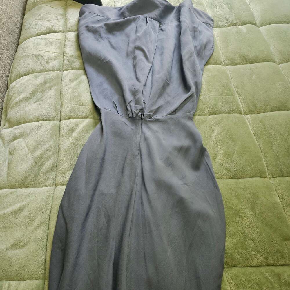 Zara Draped Midi Dress Blue Twist Waist Cap Sleeve Faux Wrap Women's Size M - Picture 6 of 10